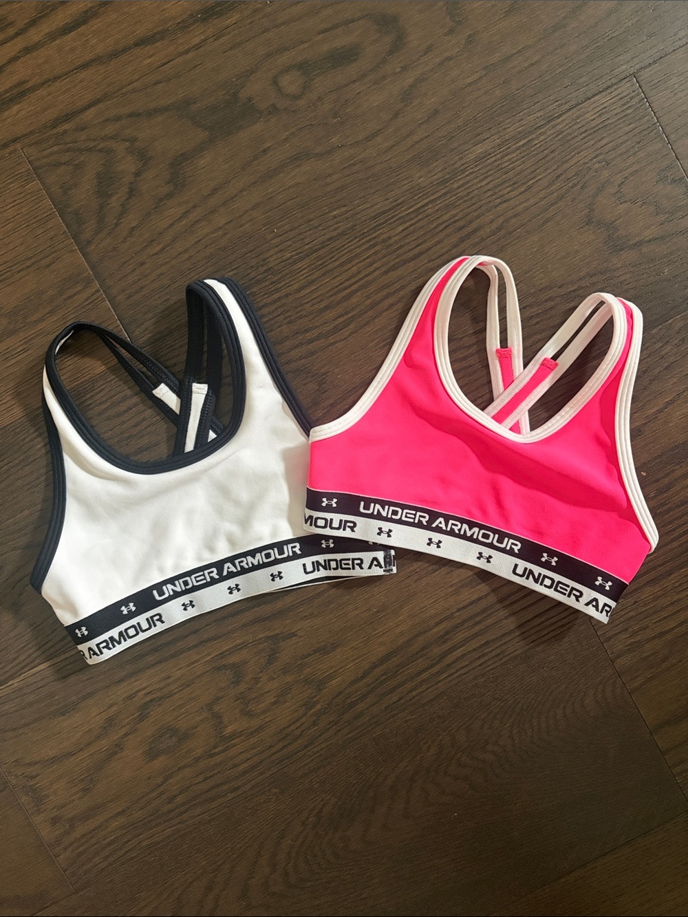 Under Armour kids, White & Hot Pink Racerback Sports Bras